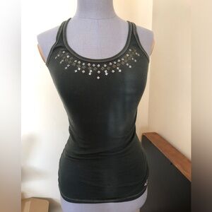 Hollister Dark Green Embellished Tank Top